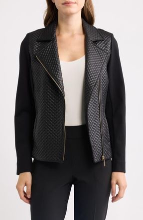 Anne Klein Asymmetric Faux Leather Moto Jacket in Anne Black at Nordstrom, Size Xx-Small