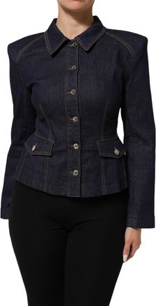 Dolce & Gabbana Womens Dark Blue Cotton Collared Denim Coat Jacket Co+02+elastomultyester Clothing