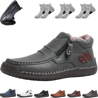 Generic Tuthrav Leather Shoes, Tuthrav Leather Slip Driving Shoes, Arch Support, Side Zipper Retro Casual Shoes (Gray-PlusFleece,7.5)