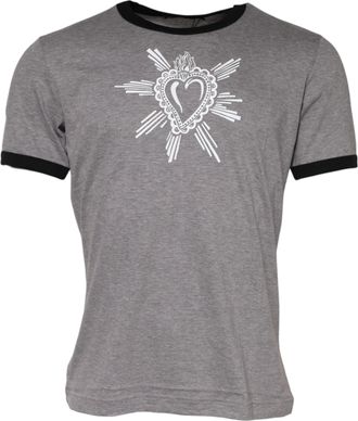 Dolce & Gabbana Gray Sacred Heart Cotton Crew Neck Mens T-shirt