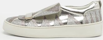 Sergio Rossi Silver Glitter And Leather Blair Sneakers