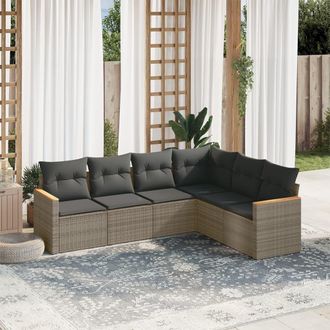 vidaXL Vidaxl - Set De Muebles De Jard&iacute;n 6 Pzas Y Cojines Rat&aacute;n Sint&eacute;tico Gris