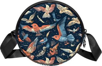 Generic Circle Crossbody Bag for Women, Flying Birds Print Small Sling Bag Daypack with Zipper Adjustable Shoulder Straps Casual Ladies Girls Round Purse