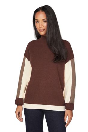 Wallis Colour Block High Neck Ribbed Jumper, XL, Chocolate