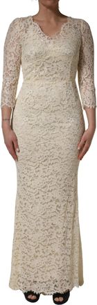 Dolce & Gabbana Womens Off White Floral Lace Sheath Maxi Dress Cotton Nylon