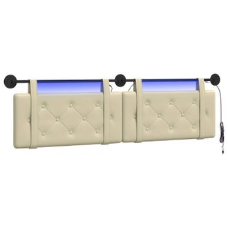 vidaXL Cabecero Colgante Con Luz Led Crema Cuero Sint&eacute;tico Vidaxl