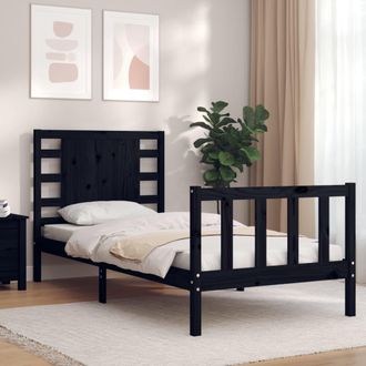 vidaXL Vidaxl - Estructura De Cama Individual Con Cabecero Madera Maciza Negro