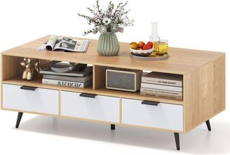 Costway 120cm Center Table Coffee Table with Storage-Natural