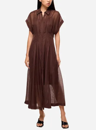 BOSS Womens Sheer pleated linen shirtdress