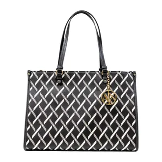 A|X Armani Exchange Shopping Bags, female, Black, ONE SIZE, Geometric Shopping Bag with Gold Charm