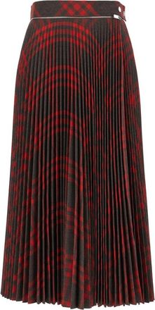 Burberry Folded Pleat Check Midi Rok - Dames - Midirokken - Veelkleurig - 2XS - Wol - Rokken