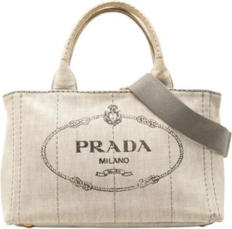 Prada Pre-owned Tote Bags, female, Beige, Size: ONE SIZE Pre-owned Canapa Mini Triangle Logo Canvas 2way Bag