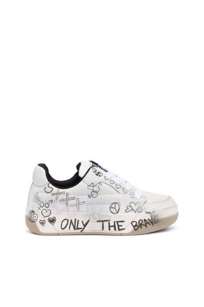 Diesel D-Ollie-Leather sneakers with graffiti print - Sneakers - Woman - White