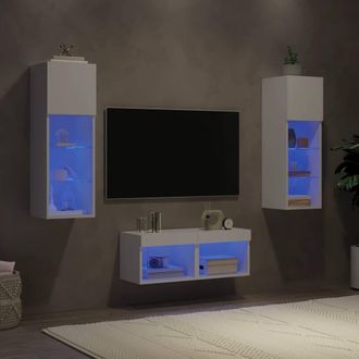 Berkfield Home 4 Piece TV Wall Cabinets with LED Lights White