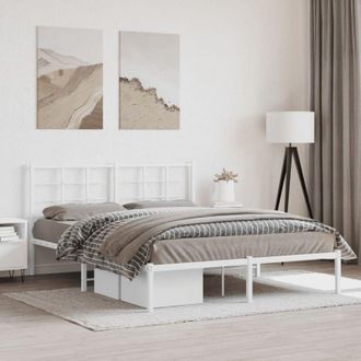 vidaXL Giroletto con Testiera Metallo Bianco 160x200 cm vidaXL