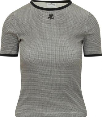 Courr&egrave;ges Signature Contrast T-Shirt - Dames - T-shirts - Grijs - M - Katoen - Tops