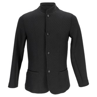 Giorgio Armani Textured Single-Breasted Blazer in Black Polyester