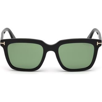 Tom Ford 56mm Round Sunglasses in Shiny Black /Green at Nordstrom Rack