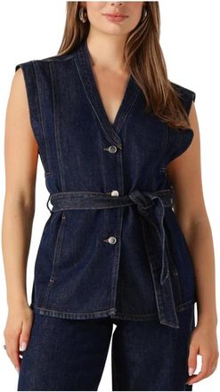 Moss Copenhagen Blauwe Blazer voor Zomerse Uitjes - Dames - Gillet - Blauw - M/L - Kostuums