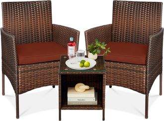 Best Choice Products 3-Piece Outdoor Wicker Conversation Patio Bistro Set, w/ 2 Chairs, Table