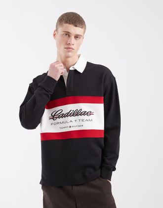 Tommy Hilfiger x Cadillac F1 - Maglia stile rugby nera con pannelli-Nero