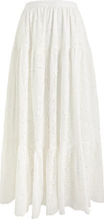 Erdem Tiered Broderie-anglais Cotton Midi Skirt - Ivory - 12 (UK12 / M)