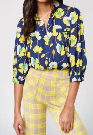 Smythe Shirred Pocket Blouse In Navy Buttercup