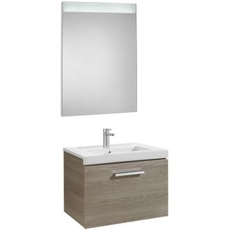 Roca Roca - Conjunto De Mueble Con Un Caj&oacute;n, Lavabo Y Espejo Led Prisma Color: Fresno - Medidas: 600 Mm
