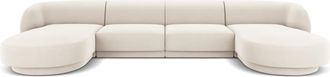 MICADONI Sofá panorámico 5 plazas de terciopelo beige claro
