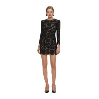 Self Portrait Jurk met kanten versiering - Dames - Jurken - Zwart - Maat: XS Katoen
