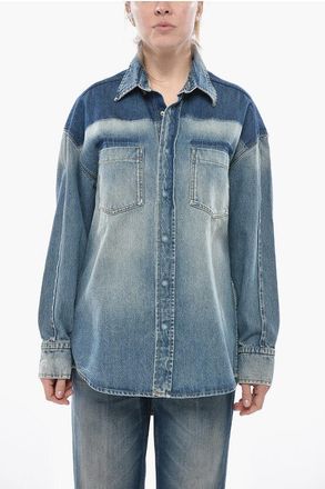 Victoria Beckham Vintage-Effect Denim Shirt With Snap Buttons size 42