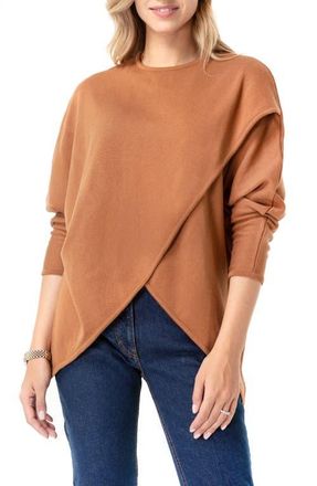 Accouch&eacute;e Let Loose Crossover Long Sleeve Maternity/Nursing Knit Top in Toffee at Nordstrom, Size X-Large