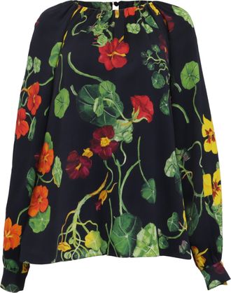 Oscar De La Renta Oscar De La Renta Nasturtium-Print Long Sleeve Blouse in Multicolor Viscose
