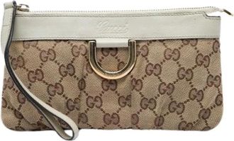 Gucci Pre-owned Canvas Pouch - Dames - Vintage Clutch - Beige - ONE Size - Leer - Vintage