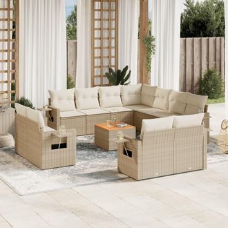 vidaXL Set De Sof&aacute;s De Jard&iacute;n 12 Pzas Y Cojines Rat&aacute;n Sint&eacute;tico Marr&oacute;n Vidaxl