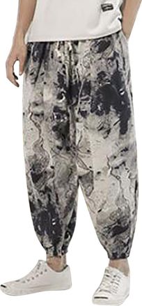 Generic Mens Linen Trousers 3/4 Length Cotton Jogging Bottoms Summer Beach Pants with Pockets Comfortable Lightweight Pants Wide Leg Yoga Pants with Pockets Y