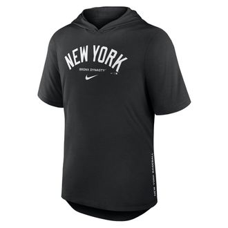 Nike New York Yankees Arched Wordmark Nike Mens Dri-FIT MLB Hooded T-Shirt in Black | 03NB00ANK-6XV