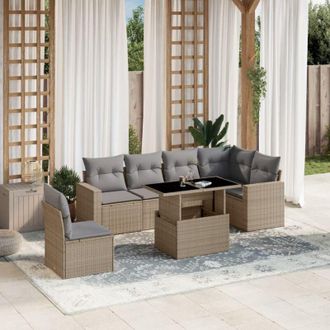 vidaXL Vidaxl - Set Sof&aacute;s De Jard&iacute;n 7 Piezas Y Cojines Rat&aacute;n Sint&eacute;tico Beige