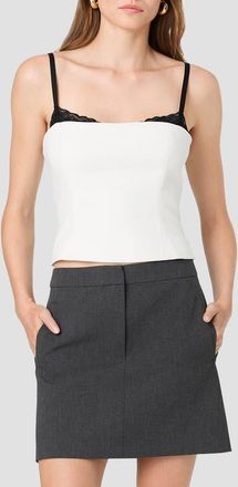 French Connection Azra Twill Lace Peekaboo Fitted Top in Porcelain Cream at Nordstrom, Size 10