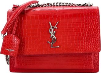 Saint Laurent Sunset Crocodile Embossed Leather Medium crossbody bag - Rood