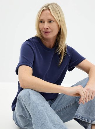 Contemporaine Womens Rolled sleeves peach-skin T-shirt