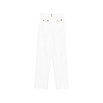 Elisabetta Franchi Wide Trousers, female, White, Size: W26 Chain-detail Trousers