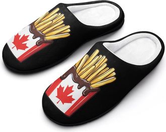 Generic French Fries Canadian Flag Mens House Slippers Memory Foam Washable Cotton Slip on Home Shoes