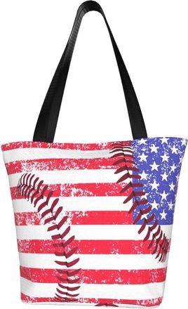 AOOEDM Tote Bag Usa American Flag Baseball Vintage Shopping Bags Small Reusable Market Bag Beach Tote Bags Travel Totes