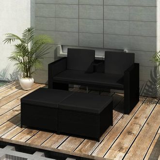 vidaXL Set De Muebles De Jard&iacute;n 3 Pzas Y Cojines Rat&aacute;n Sint&eacute;tico Negro Vidaxl