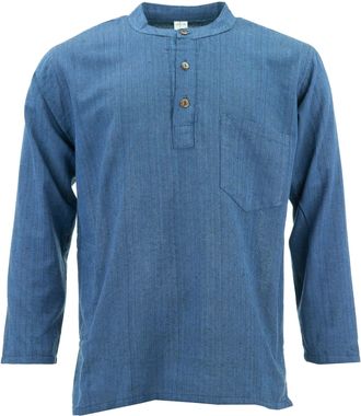 Loud Elephant Cotton Grandad Collar Shirt - Navy Blue (XXX-Large)