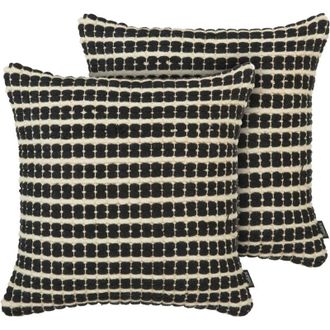 Beliani Set of 2 Decorative Cushions YONCALI Cotton 45 x 45 cm Black Checked