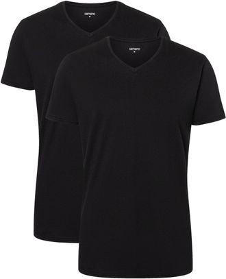 Camano T-Shirt CAMANO comfort, Damen, Gr. XXL, schwarz, Web, Obermaterial: 100% Baumwolle, unifarben, regular fit h&uuml;ftbedeckend, V-Ausschnitt, Shirts T-Shirt