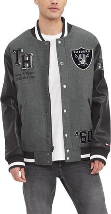 Tommy Hilfiger Mens Tommy Hilfiger Heather Gray/Black Las Vegas Raiders Gunner Full-Zip Varsity Jacket at Nordstrom, Size Large