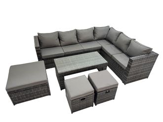 Fimous Garden Furniture Set with 3 Stools Dark Grey Mixed